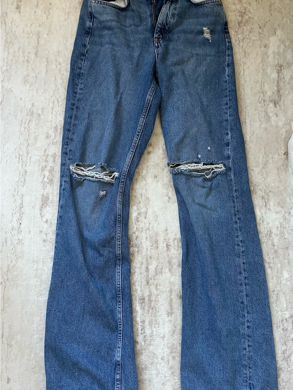 Zara Distressed Dark Blue Flare Jeans